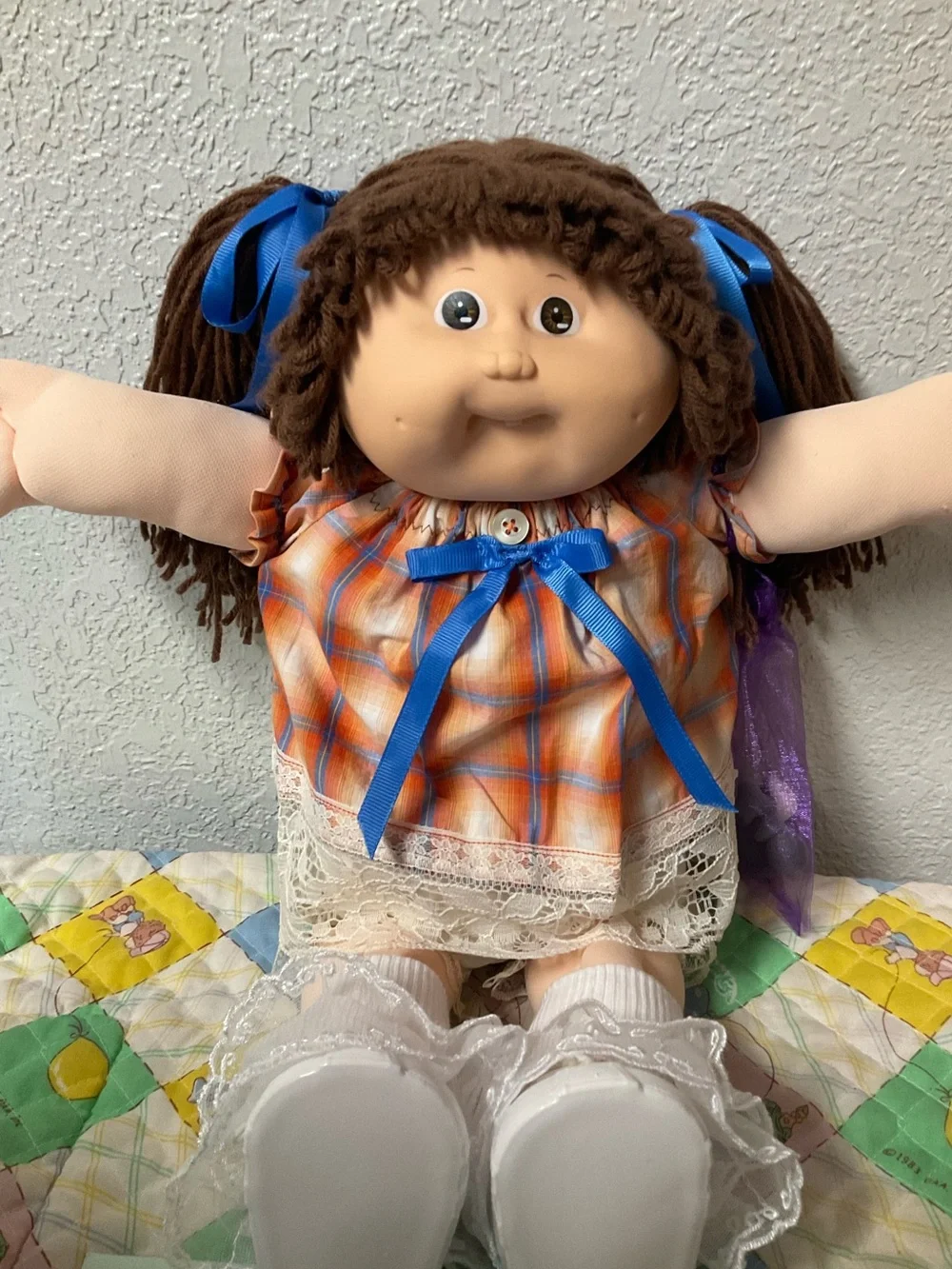 VTG Cabbage Patch Kid Girl Brown Hair Brown Eyes KT Factory Head Mold #5 1988